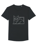 Minimal Cat Tricou mânecă scurtă guler larg Bărbat Skater