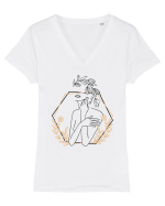 Orange Abstract Silueta Tricou mânecă scurtă guler V Damă Evoker