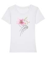 Pink Floral Hands Tricou mânecă scurtă guler larg fitted Damă Expresser