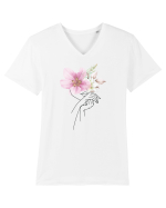 Pink Floral Hands Tricou mânecă scurtă guler V Bărbat Presenter