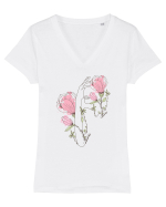 Pink Silueta Floral Tricou mânecă scurtă guler V Damă Evoker