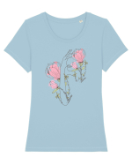 Pink Silueta Floral Tricou mânecă scurtă guler larg fitted Damă Expresser