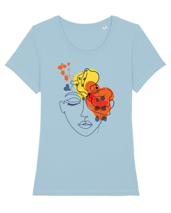 Red Head Floral Sky Blue