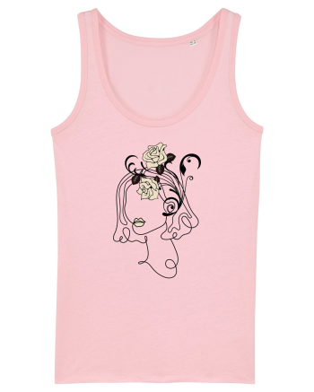 Rose Head Line Art Cotton Pink