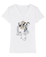 Rose Head Line Art Tricou mânecă scurtă guler V Damă Evoker