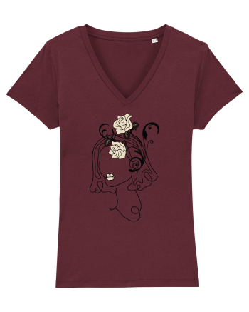 Rose Head Line Art Burgundy
