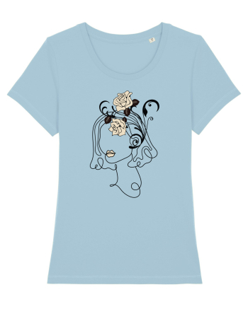 Rose Head Line Art Sky Blue