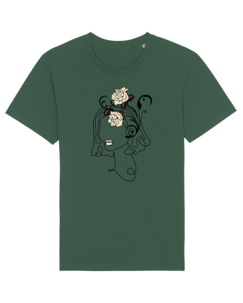 Rose Head Line Art Bottle Green