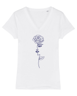 Line Art Rose Tricou mânecă scurtă guler V Damă Evoker