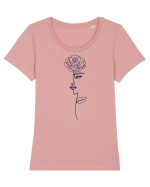 Line Art Rose Tricou mânecă scurtă guler larg fitted Damă Expresser