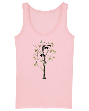 Tree Face Line Art Cotton Pink
