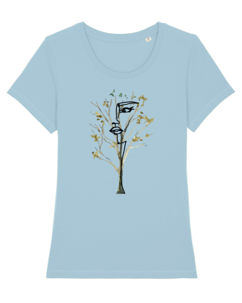 Tree Face Line Art Sky Blue