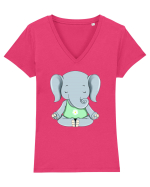 Elefanțel meditand  Tricou mânecă scurtă guler V Damă Evoker