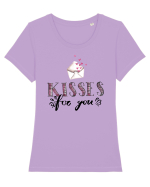 Kisses for you letter Tricou mânecă scurtă guler larg fitted Damă Expresser