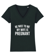 Be nice to my Wife Tricou mânecă scurtă guler V Damă Evoker