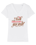 Arăți mai bine când zâmbești Tricou mânecă scurtă guler V Damă Evoker