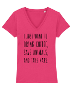 Drink Coffee Save Animals Tricou mânecă scurtă guler V Damă Evoker