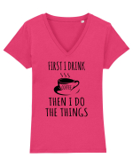 first I drink Coffee Tricou mânecă scurtă guler V Damă Evoker