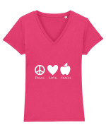Peace Love Teach Tricou mânecă scurtă guler V Damă Evoker