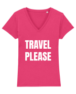Travel Please Tricou mânecă scurtă guler V Damă Evoker