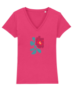 Motiv românesc - Trandafir 1 Tricou mânecă scurtă guler V Damă Evoker