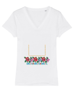Motiv românesc - Flori la fereastră. Tricou mânecă scurtă guler V Damă Evoker