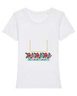 Motiv românesc - Flori la fereastră. Tricou mânecă scurtă guler larg fitted Damă Expresser