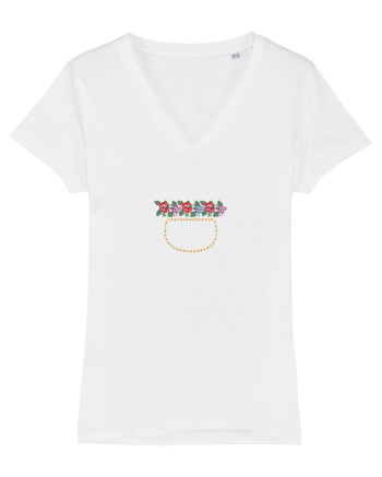 Motiv românesc - Vas cu flori. White