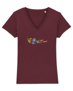 Motiv românesc - Albăstrele cu spice 1. Tricou mânecă scurtă guler V Damă Evoker