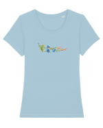 Motiv românesc - Albăstrele cu spice 1. Tricou mânecă scurtă guler larg fitted Damă Expresser