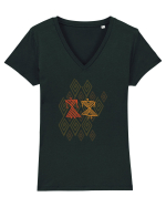Motiv românesc - Cucuteni 5. Tricou mânecă scurtă guler V Damă Evoker