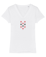 Motiv românesc - Decorativ 13. Tricou mânecă scurtă guler V Damă Evoker