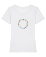 Motiv românesc - Coroniță de flori 2. Tricou mânecă scurtă guler larg fitted Damă Expresser