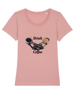 Drink Coffee Tricou mânecă scurtă guler larg fitted Damă Expresser