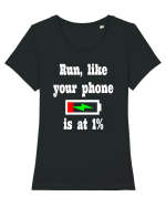 Run, like your phone is at 1% Tricou mânecă scurtă guler larg fitted Damă Expresser