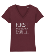 FIRST YOU LEARN WHITE Tricou mânecă scurtă guler V Damă Evoker