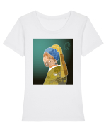 Doodle cu perla Tricou mânecă scurtă guler larg fitted Damă Expresser