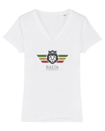 Rasta University Lion Logo Tricou mânecă scurtă guler V Damă Evoker