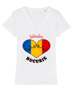 Tricolor România Tricou mânecă scurtă guler V Damă Evoker