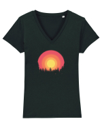 Forest Sunset Tricou mânecă scurtă guler V Damă Evoker