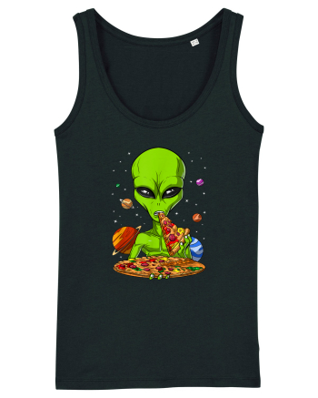 Alien Eating Pizza Black