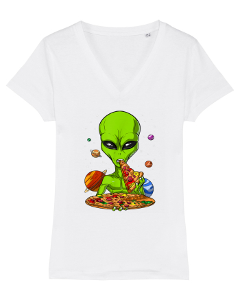 Alien Eating Pizza White