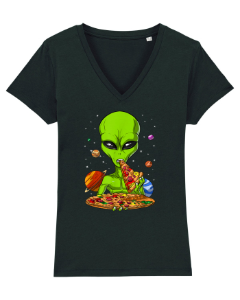Alien Eating Pizza Black