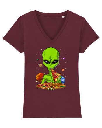Alien Eating Pizza Burgundy