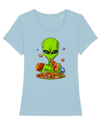 Alien Eating Pizza Sky Blue