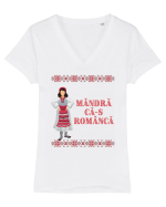 Mândră că-s româncă Tricou mânecă scurtă guler V Damă Evoker
