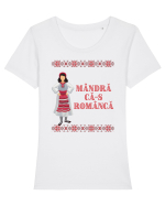 Mândră că-s româncă Tricou mânecă scurtă guler larg fitted Damă Expresser