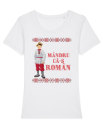 Mândru că-s român Tricou mânecă scurtă guler larg fitted Damă Expresser