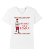 Mândru că-s român Tricou mânecă scurtă guler V Bărbat Presenter