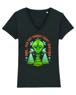 Alien Funny Christmas Tree  Tricou mânecă scurtă guler V Damă Evoker